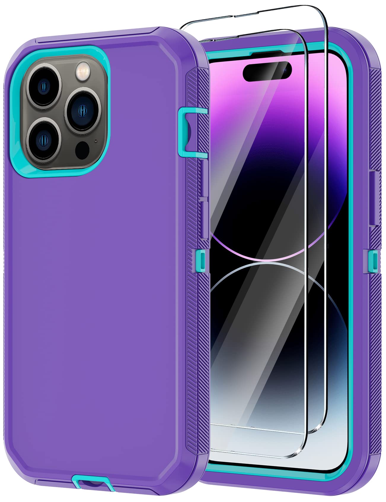 for iPhone 14 Pro Max Case with 2 Screen Protector, Heavy Duty Shockproof Drop P