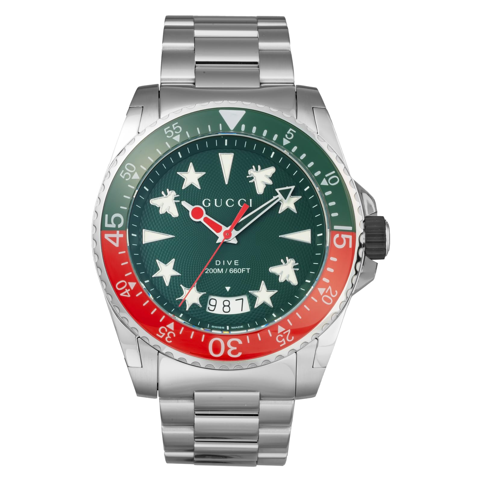 GUCCI DIVE YA136222 Men's Watch, Quartz Green, Stainless Steel, Sapphire Glass