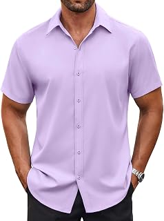 COOFANDY Men's Short Sleeve Button Down Shirt Casual Beach Summer Wedding Shirt