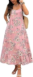 PRETTYGARDEN Women's Summer Dresses 2025 Spaghetti Strap Scoop Neck Floral Maxi Dress Floral Boho Long Sundress with Pockets