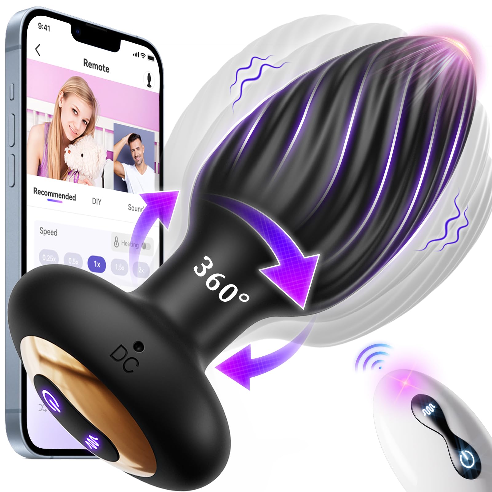 360° Rotation Anal Plug Vibrator Sex Toys, Prostate Massager with 9 Vibrating Mo