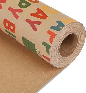 NESCCI Birthday Wrapping Paper,Gift Wrapping Paper Roll-17 inch X 32.8 Feet | Kraft Wrapping Paper,Colorful Happy Birthday Pattern For Boys Girls, Perfect For Birthday Party, Baby Shower