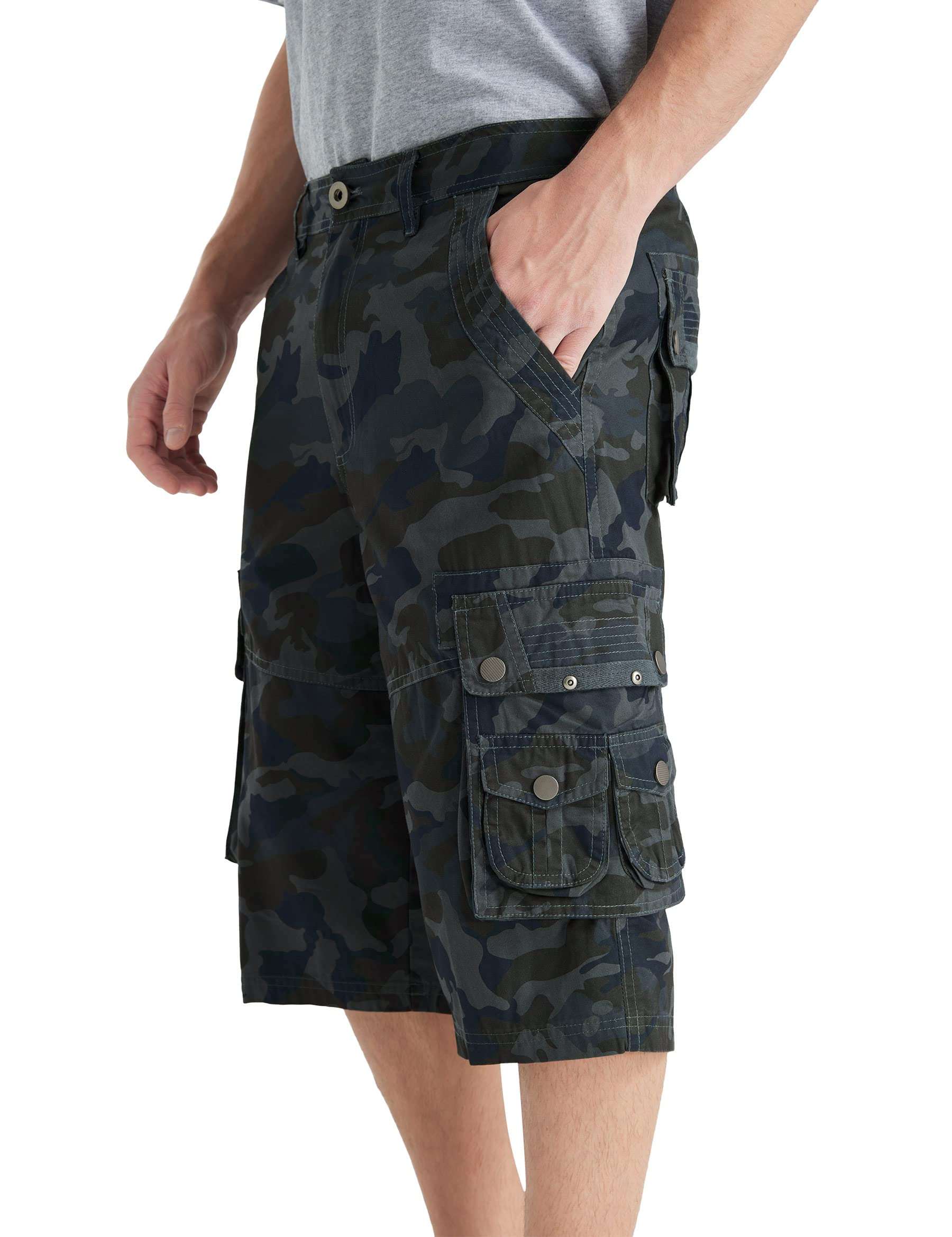 BEST SOUTH Men's Long Cargo Shorts Below Knee 13 Inches Cotton Relaxed Fit