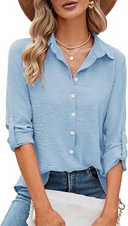 Odosalii Damen V-Ausschnitt 3/4 Ärmel Chiffon Causal Lässige Elegant Bluse