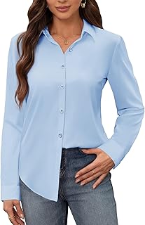 siliteelon Women's Stain Shield Dress Shirts Wrinkle Free Long Sleeve Shirts Solid Work Business Button Down Shirts