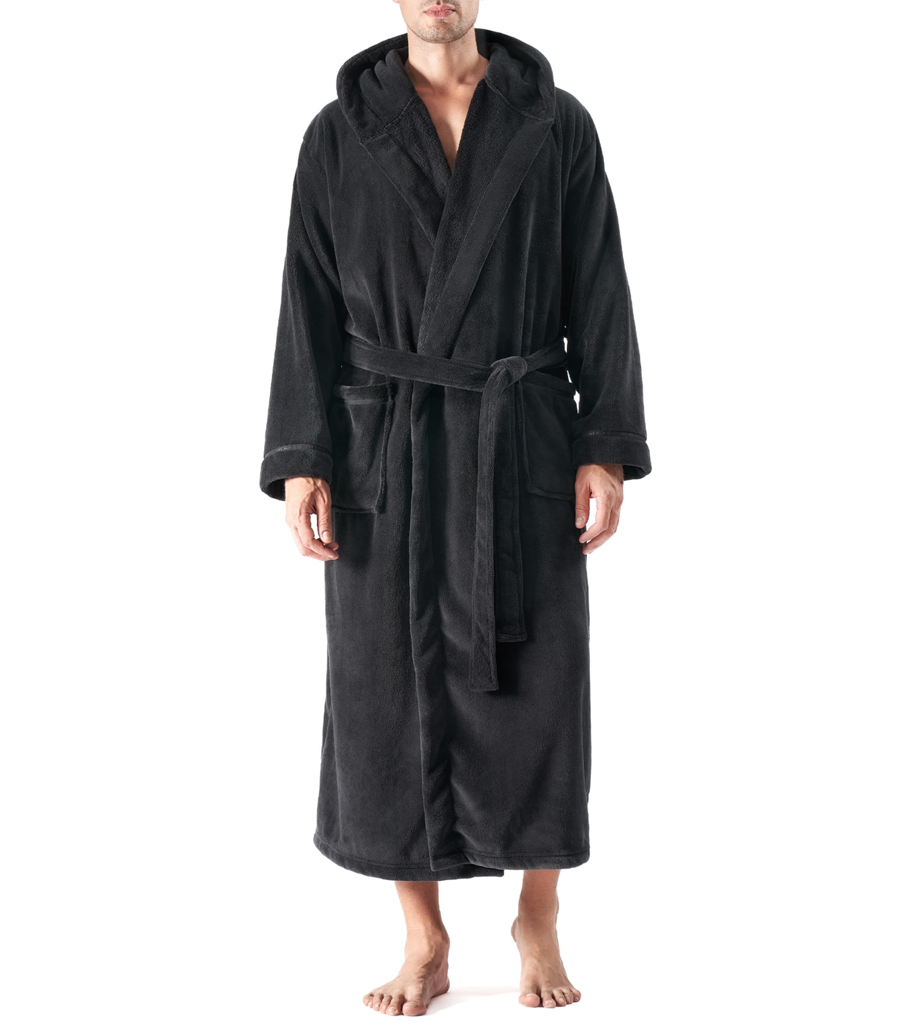 DAVID ARCHY Mens Bathrobes, Mens Robe, Long Robe Bathrobe Warm Neck Ultra Soft B