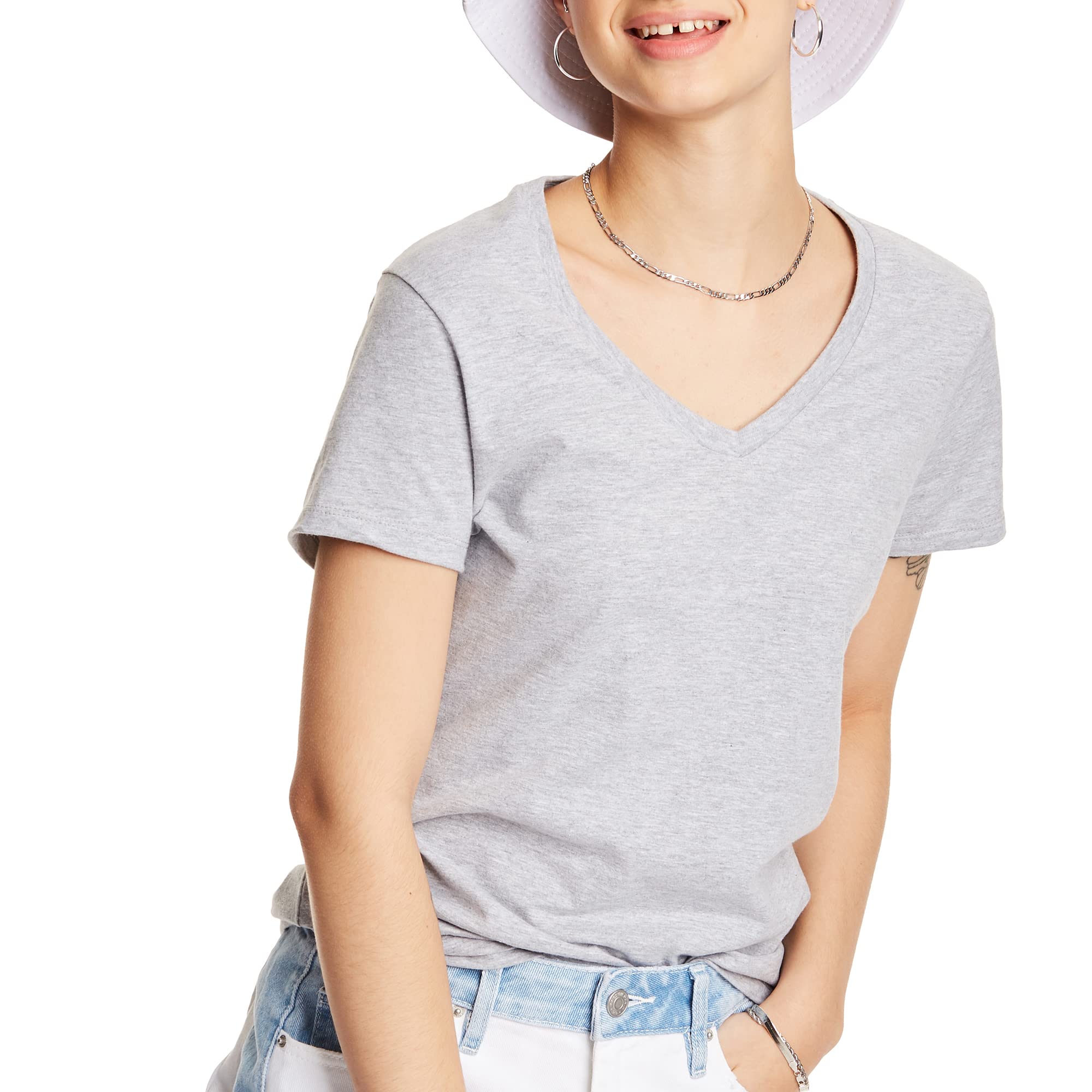 Hanes Perfect-t V-Neck T-Shirt, Ringspun Cotton Short Sleeve Tee for Women, 1 Go