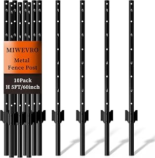 Metal Garden Fence Posts– Heavy Duty U-Post for Wire Fencing, 5 FT Black | 10 Pack No-Dig Fence Stakes for Temporary Fencing, Corner Anchor Posts, Rustproof Powder-Coated Steel for Farm, Yard & Garden