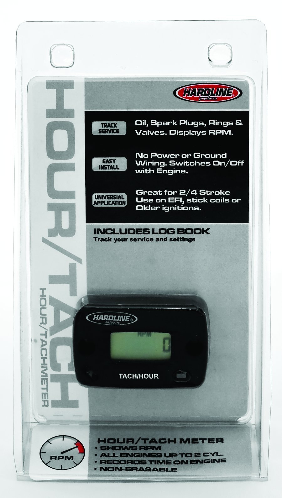 Hardline Products USA HR-8061-2 Inductive Hour Meter & Tachometer - Waterproof R