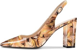 CASTAMERE Women's High Chunky Wide Heel Pointed Toe Slingback Pumps Slip-on Ankle Strap Dress Clear Sandals 8.5CM Heels