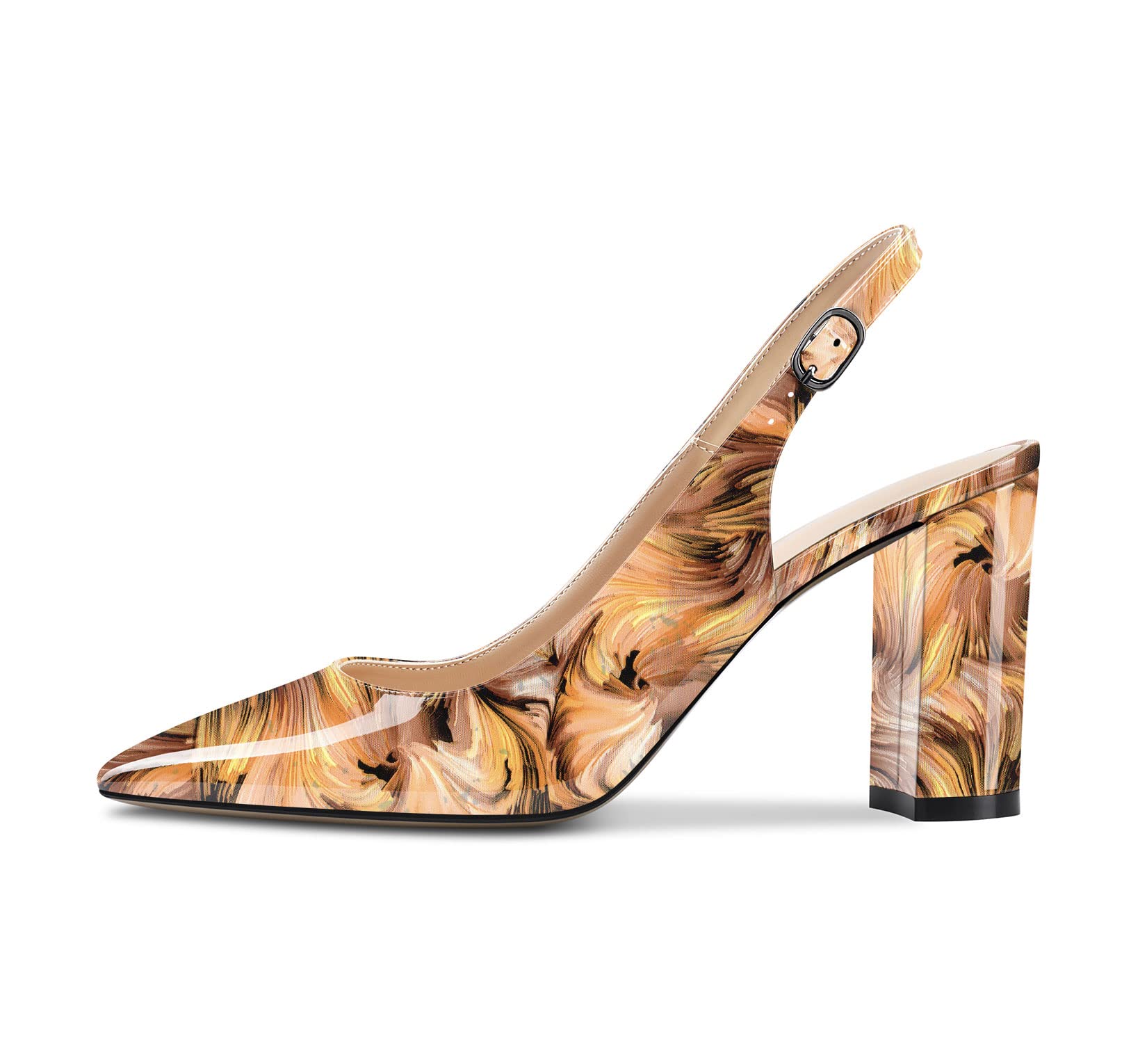 CASTAMERE Women's High Chunky Wide Heel Pointed Toe Slingback Pumps Slip-on Ankl