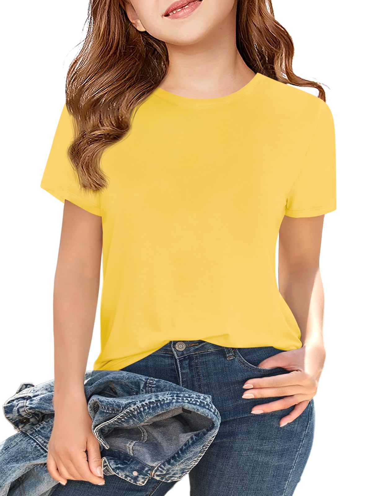 Girls Short Sleeve T Shirts Kids Summer Tops Crewneck Tees 5-14 Years