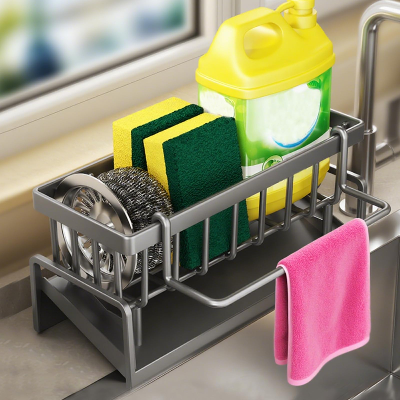 Kitchen Wall Mounted Shelf Over Sink Storage Rack Spice Organizer and Counter Sp