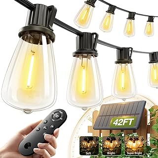 addlon 42FT(36FT+6) Solar String Lights Outdoor, Waterproof, USB Charging