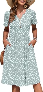 AUSELILY Women's Short Sleeve Summer Dress Knee Length Pockets