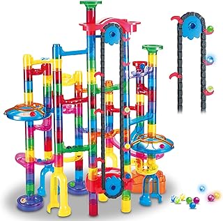 Tucrae 224 PCS Marble Runs Toys with Automatic Elevator Glowing Marble Maze Building Set STEM Puzzle Toys for 3 4 5+ Boys & Girls Children's Day, Christmas Easter Gifts(Containing 60 Marbles)