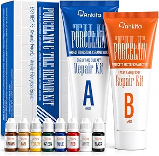 Ankita Tile Repair Kit for Chips & Cracks, Ceramic & Porcelain, Color Match | 2-Part Hard-Cure Epoxy Filler for Floor & Wall Tile; 7 Pigments for White, Gray, Beige & More