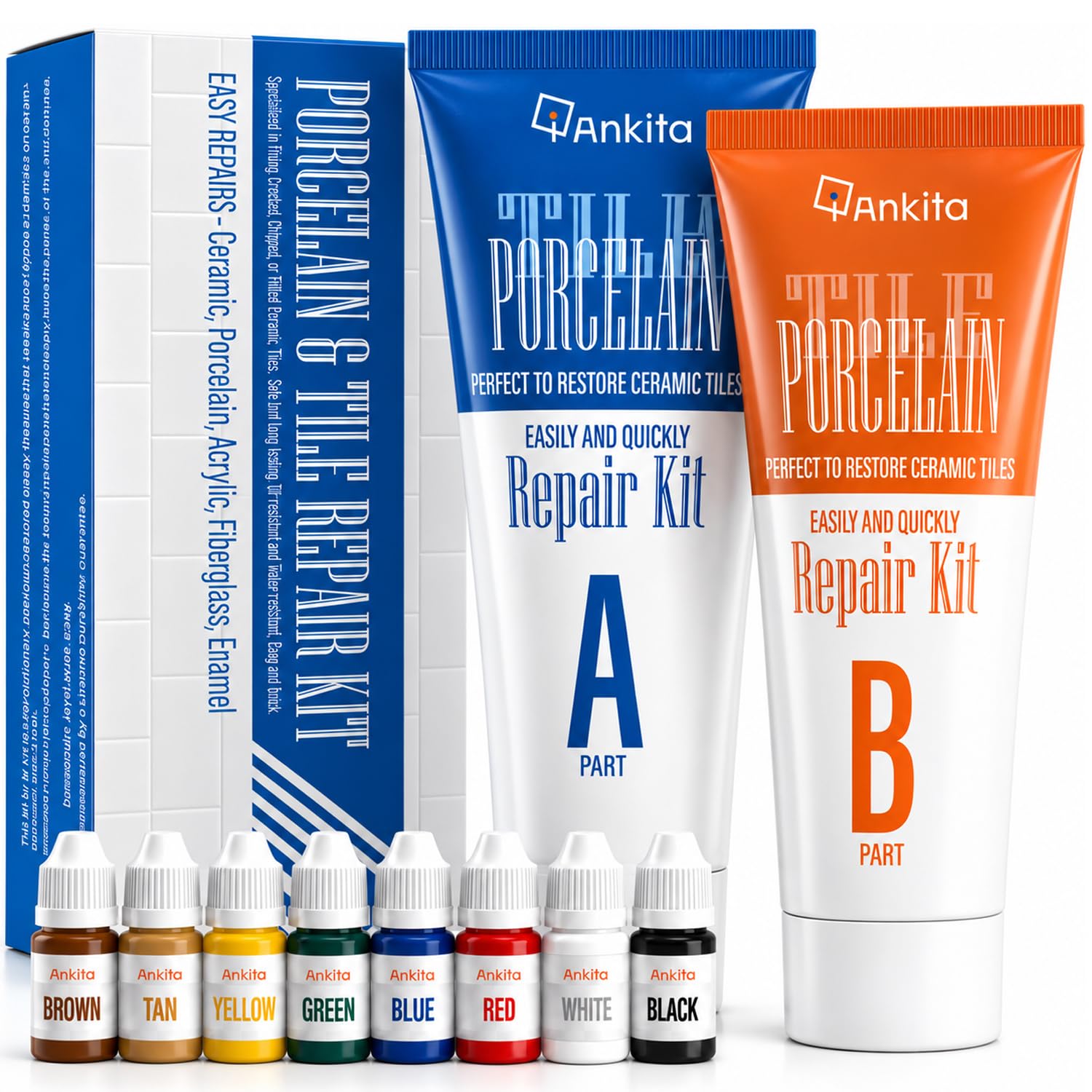 Ankita Tile Repair Kit for Chips & Cracks, Ceramic & Porcelain, Color Match | 2-