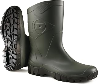 DUNLOP Dee Mens Womens Waterproof Wellington Boots Lightweight Rain Boots Soft Toe Wide Calf PVC Green Black Size 37