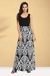 Women Summer Boho Sleeveless Long Dress Floral Print Striped Summer Long Dress Flowy Maxi Dress