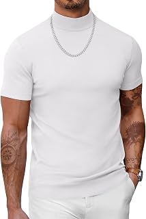 COOFANDY Men's Knitted T Shirt Turtleneck Short Sleeve Slim Fit Slim Fit Casual Elegant Style