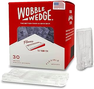 Wobble Wedge Flexible Plastic Shims, Leveling Wedges, Clear, 30-Pack | Flexible Clear Shims with Durable Non-slip Interlocking Design; Easy to Cut, Trim & Shape, Multipurpose Leveling; Made in USA