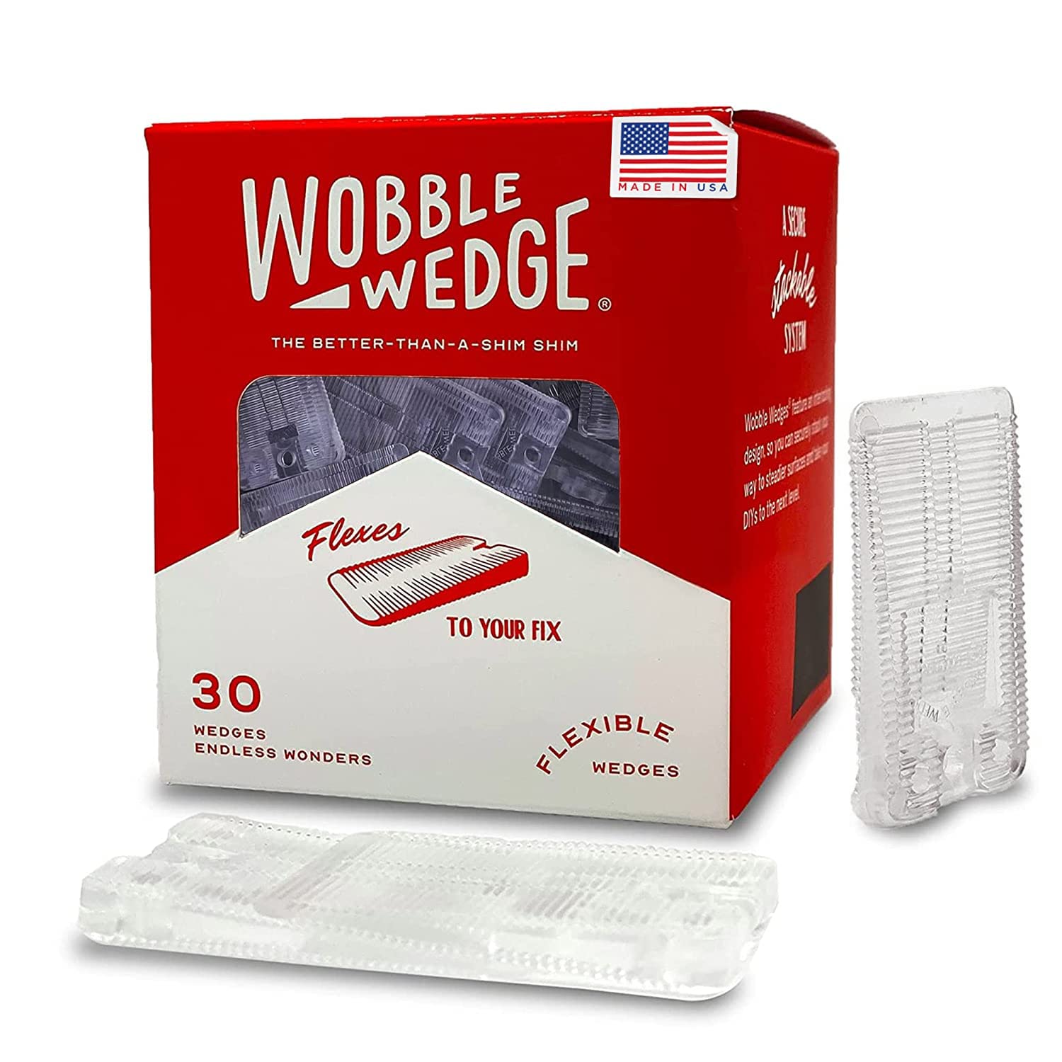 Wobble Wedge Flexible Plastic Shims, Leveling Wedges, Clear, 30-Pack | Flexible 