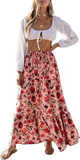 ZESICA Women's Bohemian Floral Printed Elastic Waist A Line Maxi Skirt