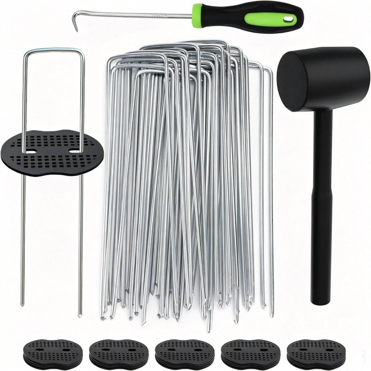 Wohohoho 102Pcs 6 Inches Landscape Staples with Gasket Kit. 50Pcs U-Shaped Garde