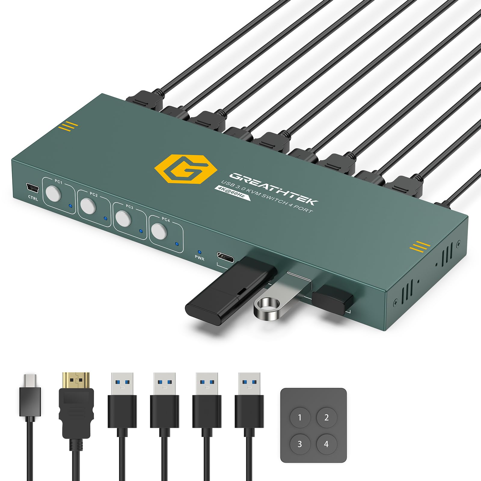 HDMI KVM Switch for 4 Computers 1 Monitor,4K@60HZ USB3.0 4 Port KVM Switch | EDI