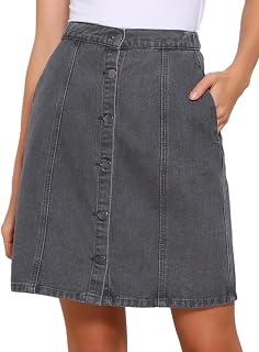 Allegra K Women's Denim Skirts Casual A-Line Short Button Down Jean Skirt