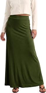 EXCHIC Women's Comfort Thickened High Waist Maxi Skirt Elastic Knit Long Skirts