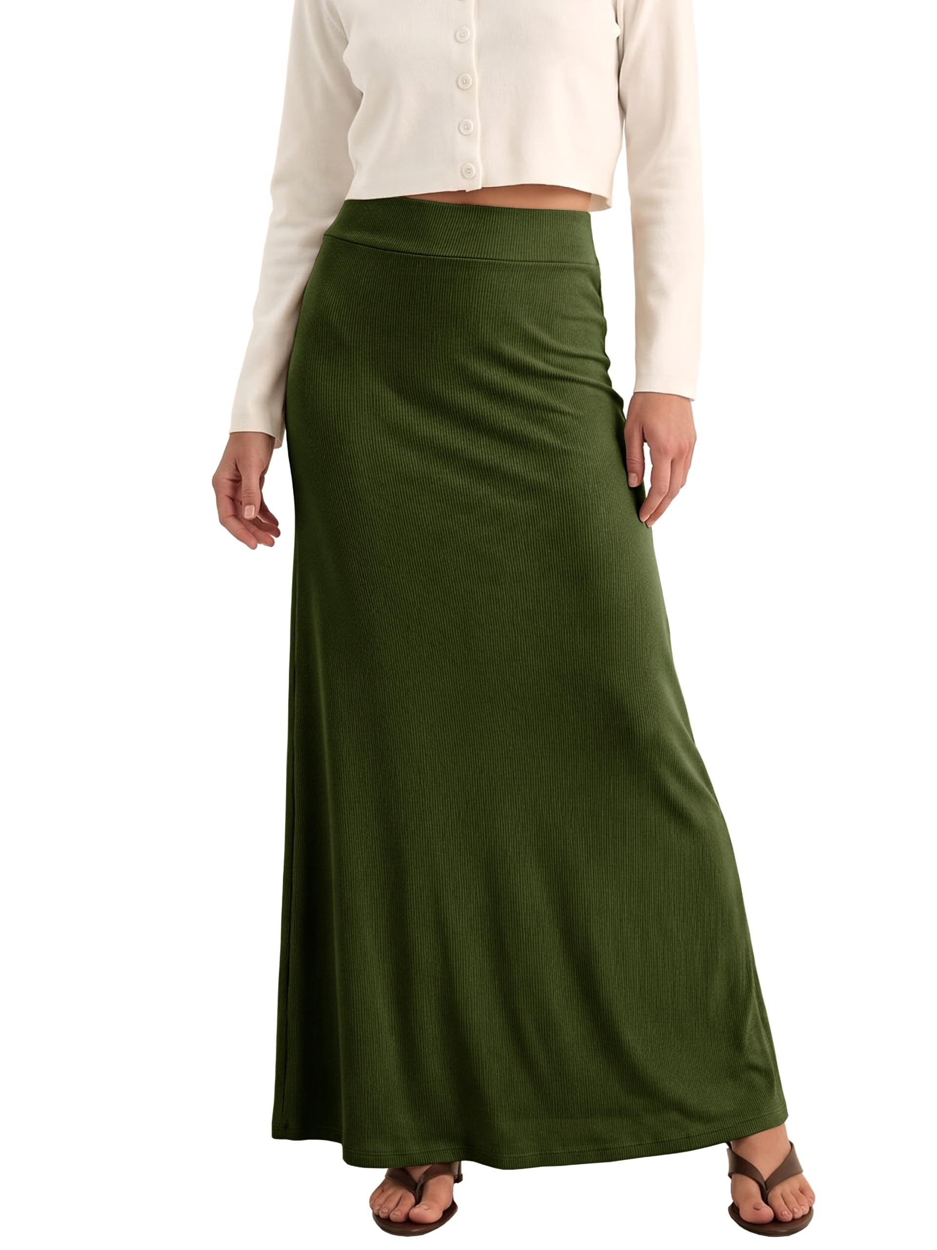EXCHIC Women's Comfort Thickened High Waist Maxi Skirt Elastic Knit Long Skirts