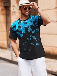 Maglietta da uomo con stampa astratta, girocollo, casual, a maniche corte, vintage