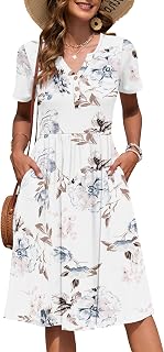 AUSELILY Women's Short Sleeve Summer Dress Knee Length Pockets