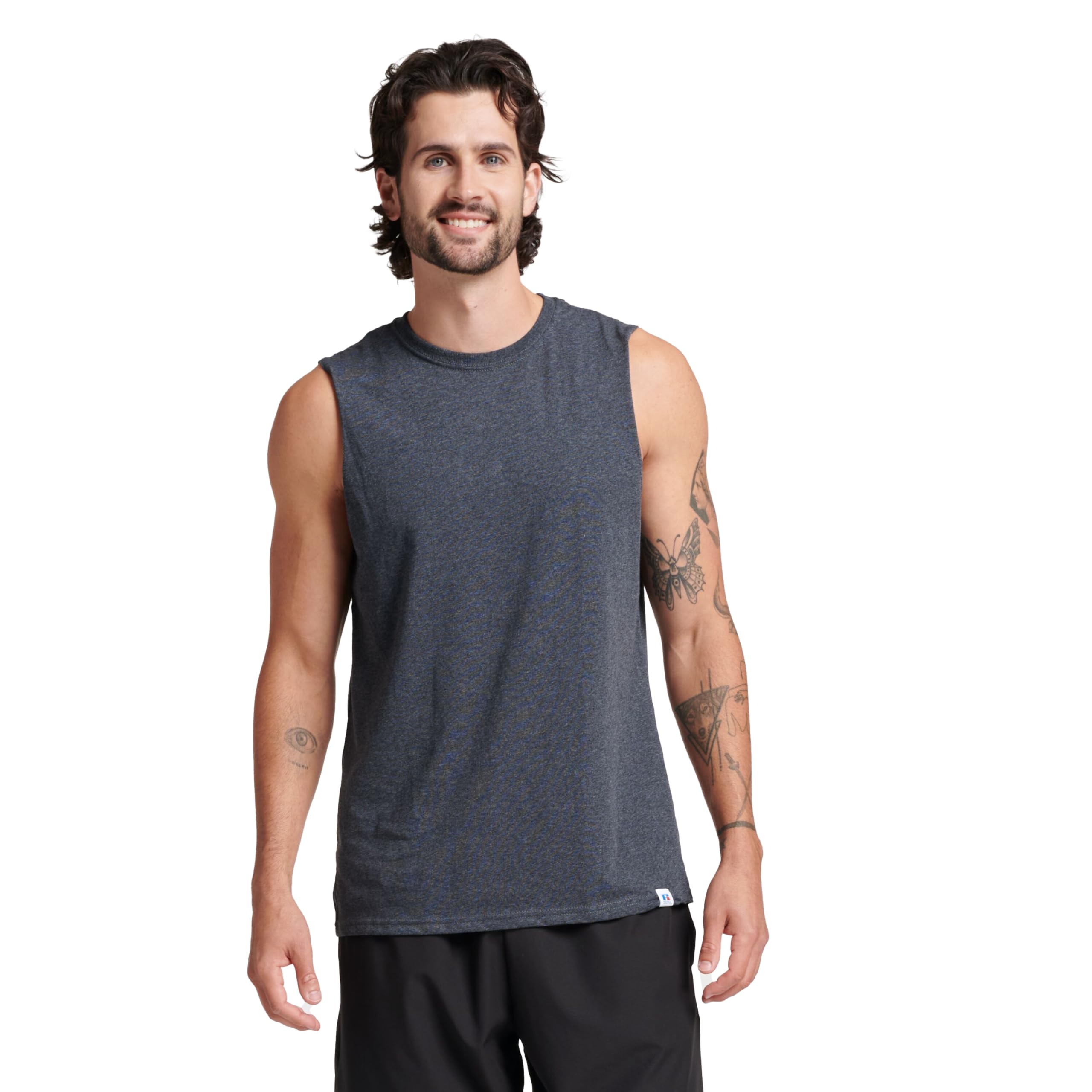 Russell Athletic Men's Dri-Power Cotton Blend Sleeveless Muscle Shirts,Moisture 
