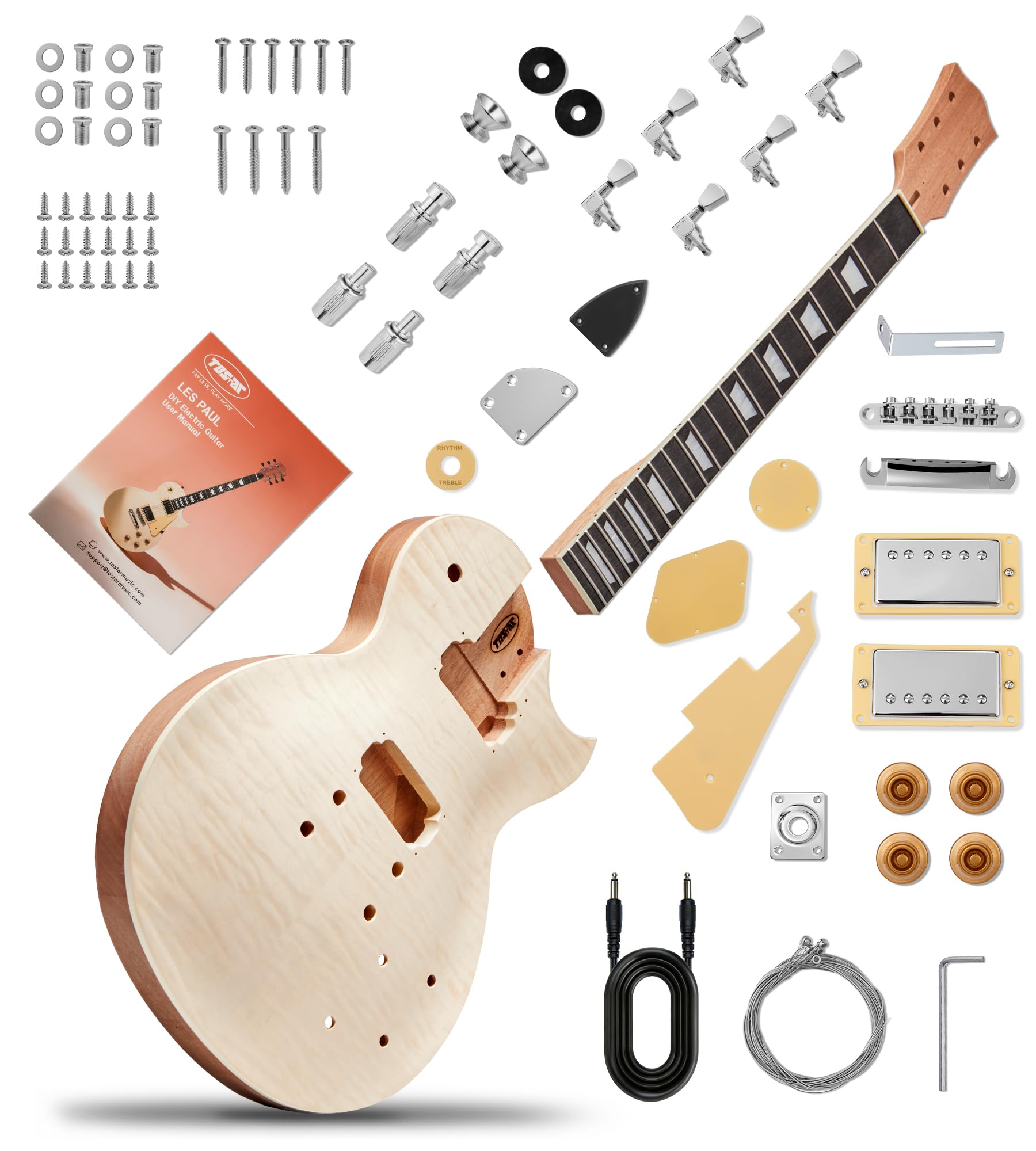 Tostar DIY Electric Guitar Kit, Solderless, Multi Sanded Polished Body, LP | Mah