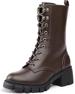 IDIFU Women's Combat Platform Boots Chunky Lace Up Booties