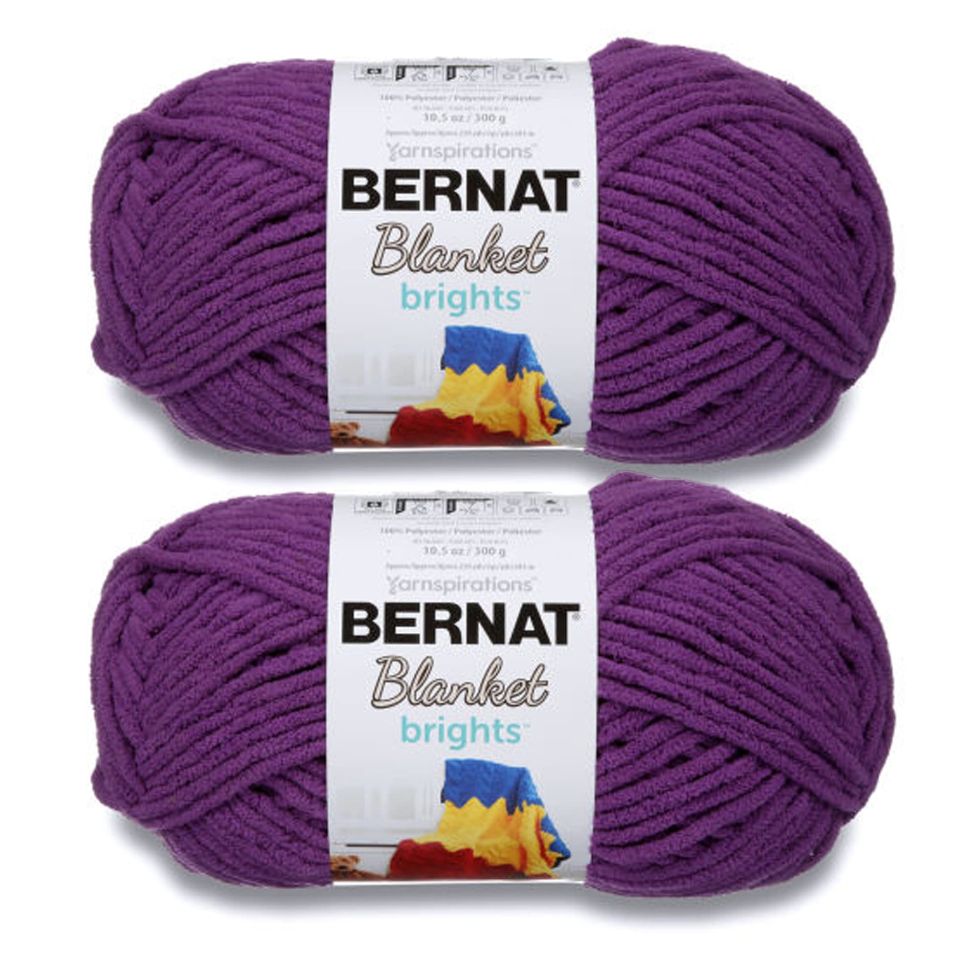 Bernat Blanket Brights Chenille Crochet Yarn, Pow Purple, 2-Pack | #6 Super Bulk