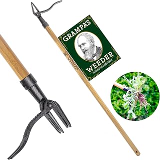 Grampa's Weeder Original Stand Up Weed Puller Tool with Bamboo Long Handle | 4-Claw Steel Head • Weeding Tool • Weed Remover Tool • Pulls Dandelions, Crabgrass & Taproots • No Bending • Saves Your Back