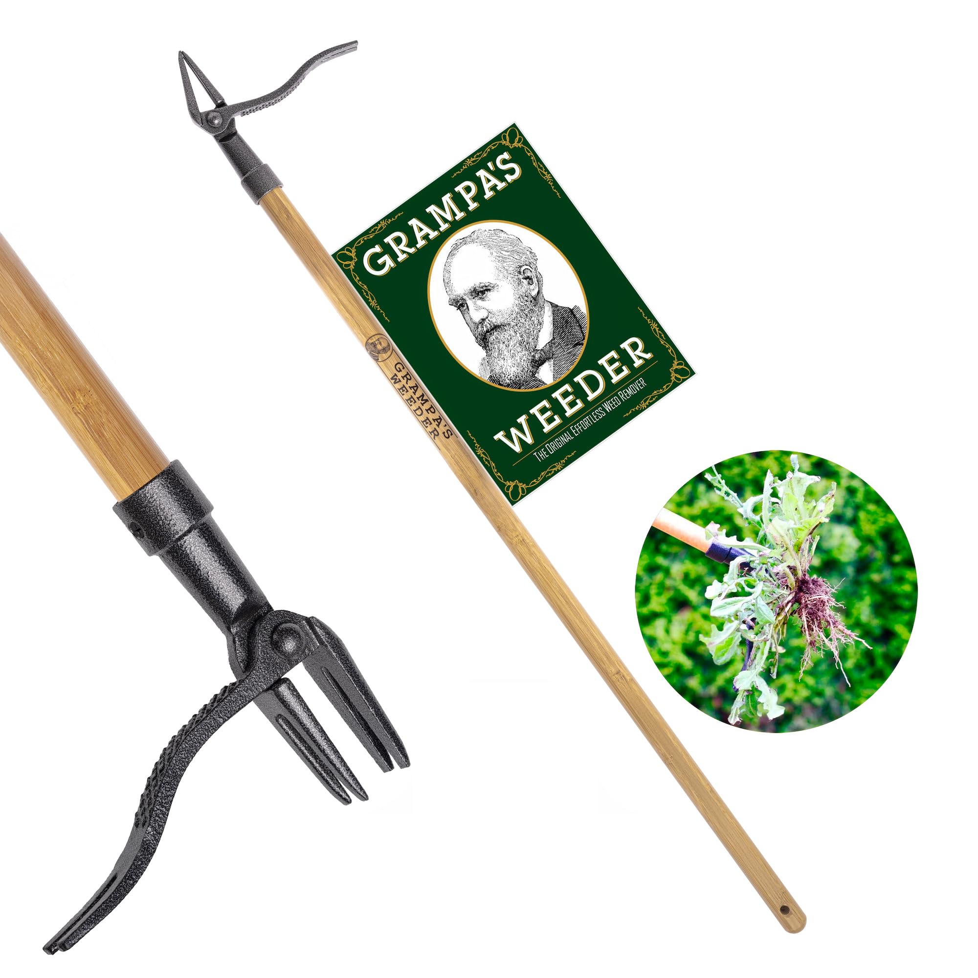 Grampa's Weeder Original Stand Up Weed Puller Tool with Bamboo Long Handle | 4-C