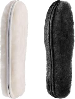 CCSOFTIME 2 Pairs Sheepskin Insoles for Men and Women, Warm Sheepskin Wool Insoles for Boots and Work Boots, Thick Thermal Insoles for Winter Extra Soft and Comfortable, Beige Black, 44