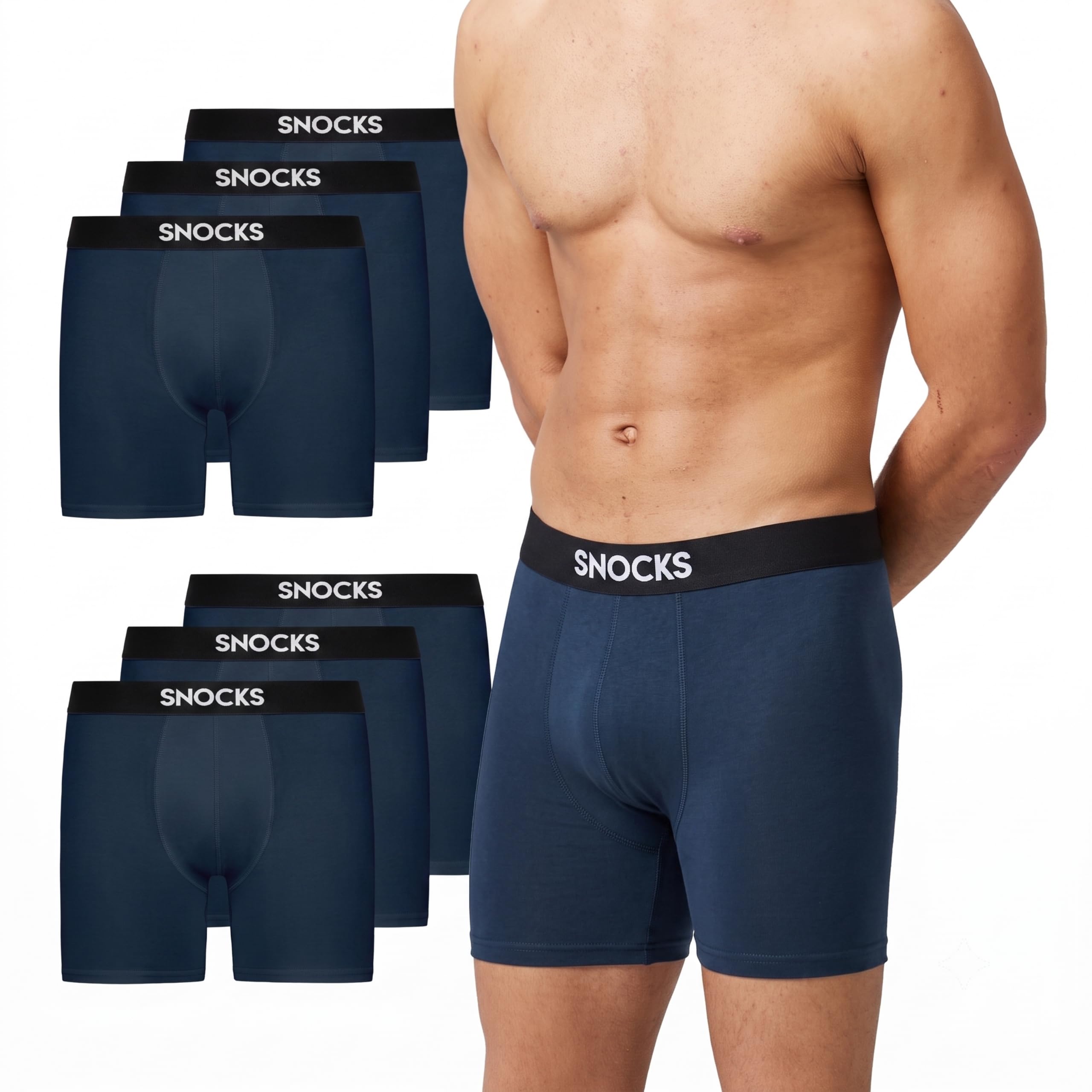 Snocks Lange Boxershorts Herren aus Bio-Baumwolle, 6er Pack