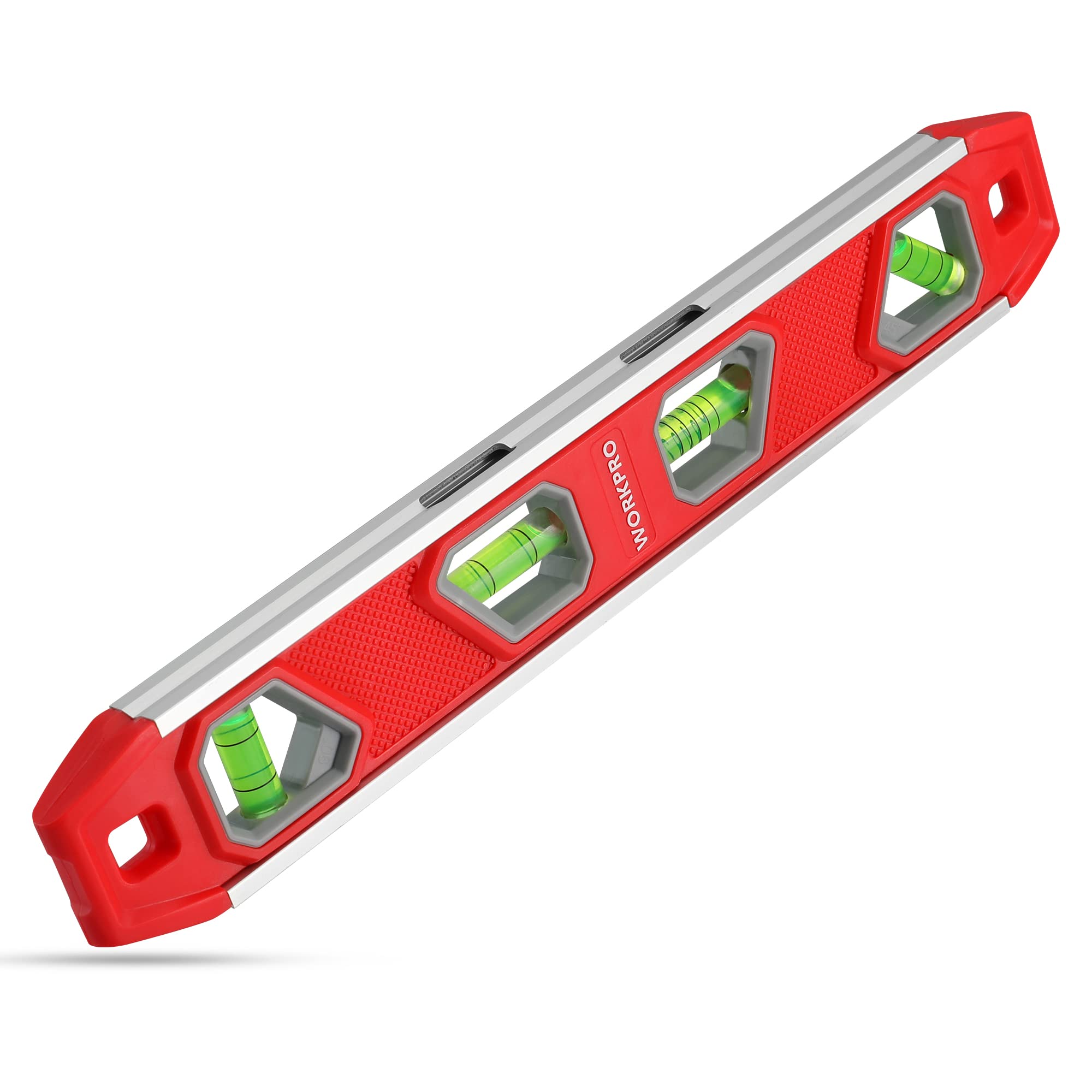 WORKPRO 12 Inch Magnetic Torpedo Level | Aluminum Frame, 4 Bubbles with Pitch Vi