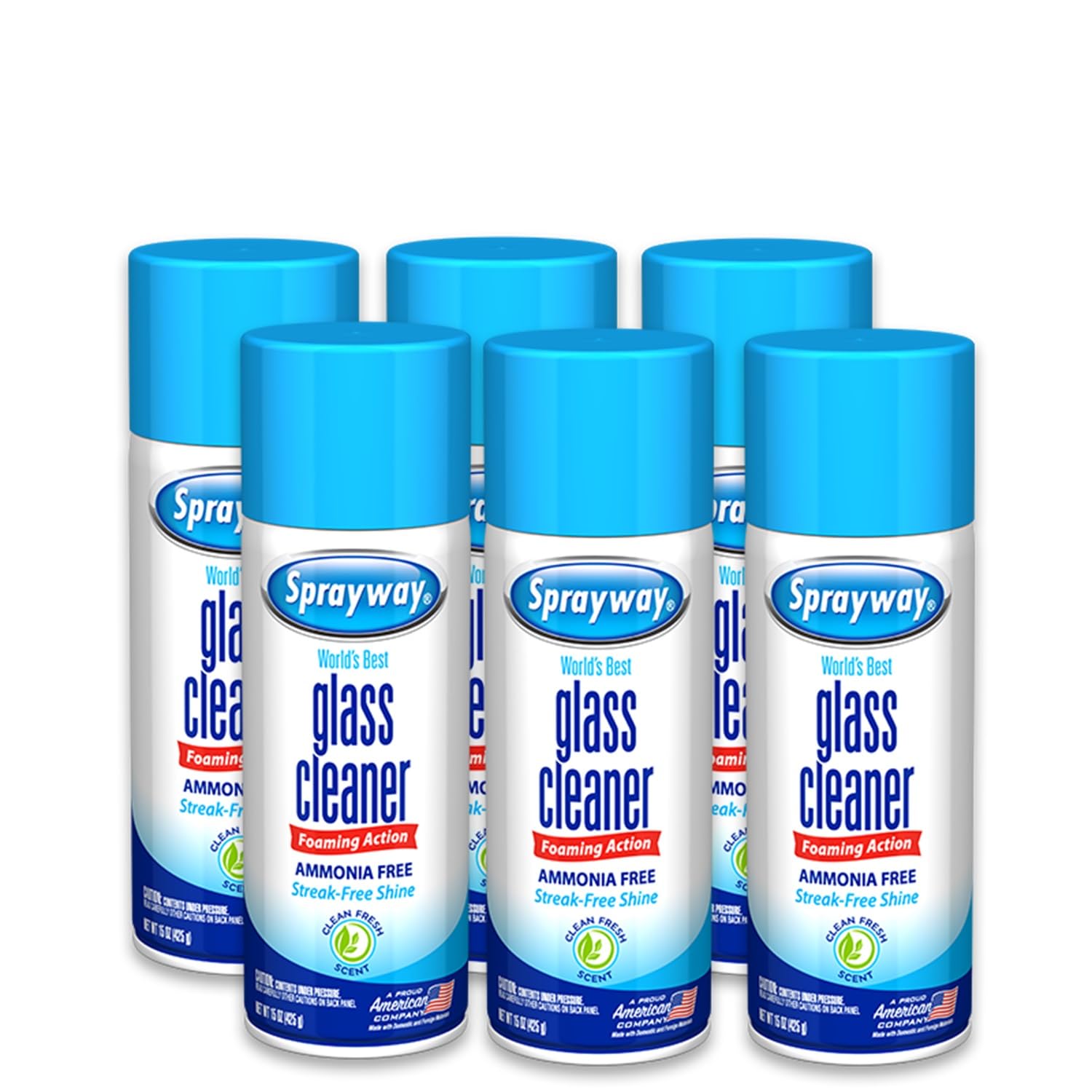 Sprayway Glass Cleaner Foaming Aerosol Spray, 15oz, Pack of 6 | Ammonia-Free, St