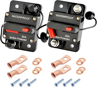 Bolipoeq 30Amp Circuit Breaker DC 12V-48V for Marine Boat Trolling Motor Automotive RV Trailer Car Solar System Battery Disconnect with Manual Reset Switch, IP67 Waterproof (Pack of 2)