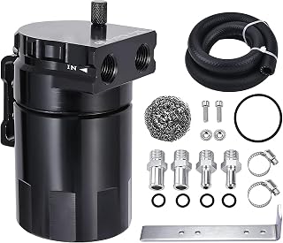 EVIL ENERGY Oil Catch Can, 300ml Baffled Catch Can Kit Universal 2-Port | Aluminum Air Oil Separator with 2.6FT 3/8" ID NBR Fuel Hose 2 Fittings Size, Black