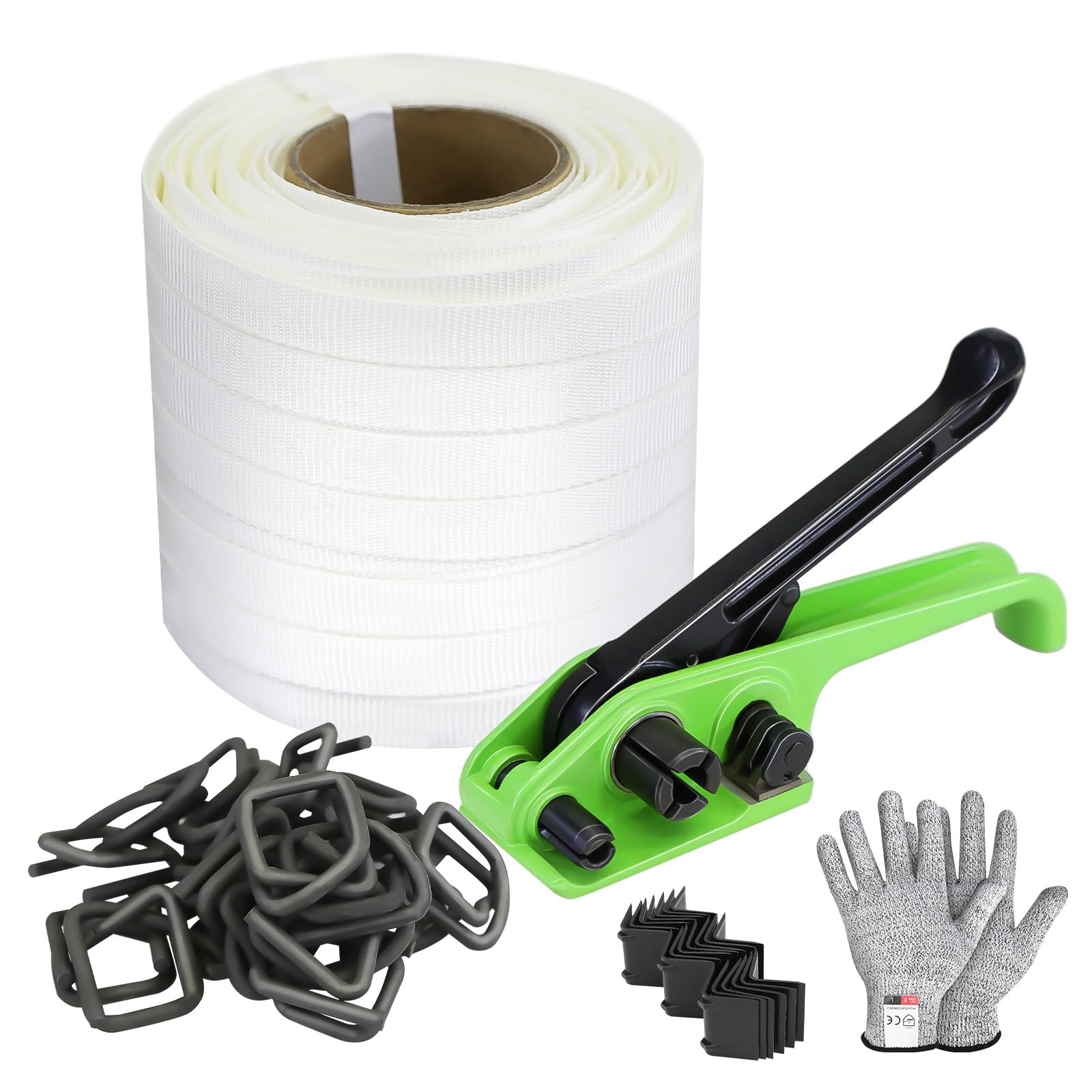 NVOYAJUAN Banding Strapping Kit with 3/4" x 330 ft Woven Cord Band 50 pcs Phosph
