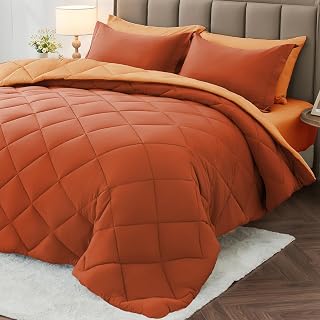 MUXHOMO California King Comforter Set 7 Pieces, Burnt Orange/Camel