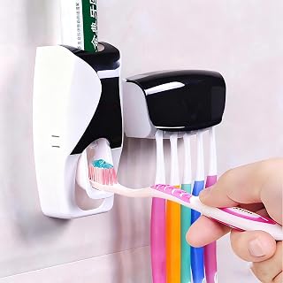 Automatic toothpaste squeezer and toothbrush storage rack set, hole wall mount, quick brushing, suitable for all people